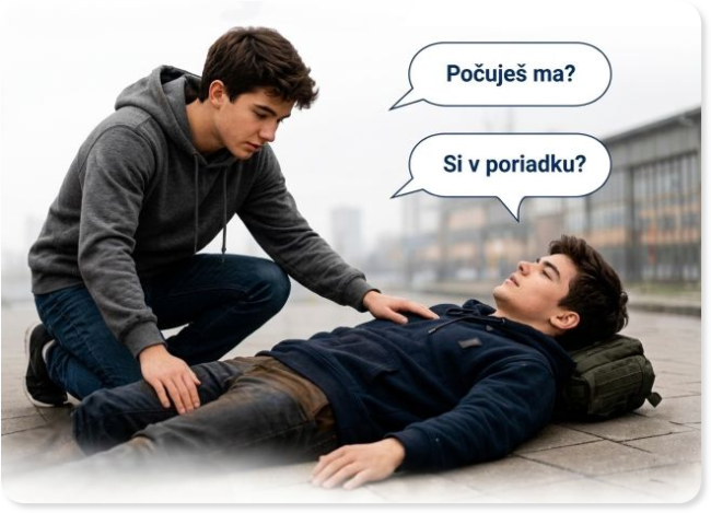 Grafické znázornenie rozhodovacieho stromu pri kontrole vedomia a dýchania zranenej osoby.